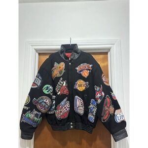 Jeff Hamilton NBA Team Patch Leather Wool Jacket Rare Vintage Collector's Piece